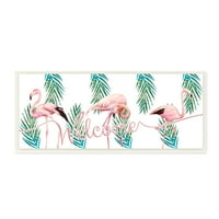 Stuple Industries Добредојдовте поздравувајќи розово фламинго трио тропски палми, 7, дизајн од ziwei li