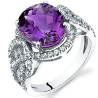 Ораво КТ овална форма Виолетова аметистичка ореол прстен во 14к бело злато